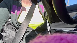 I feel so horny riding in the car with Artemisia Love flashing her big tits, oops!