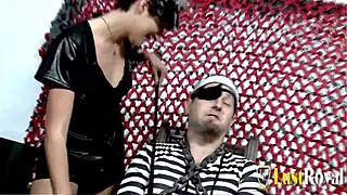 Eyepatch convict fucks short-haired police officer in office