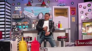 This biker waitress, Anna Claire Clouds, serves up hot action with Victor Ray