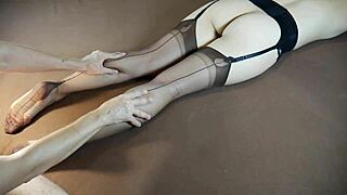 Horny Milf in Stockings Gets Soles Massaged with Tickling and Moaning Fetish Play.