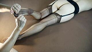 Horny Milf in Stockings Gets Soles Massaged with Tickling and Moaning Fetish Play.