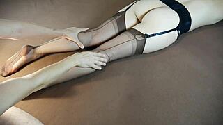 Horny Milf in Stockings Gets Soles Massaged with Tickling and Moaning Fetish Play.