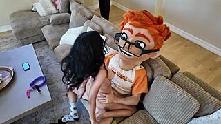 Black-haired Harley Haze, shaved Latina with tattoos, plays with toys and swallows big cock cumshot