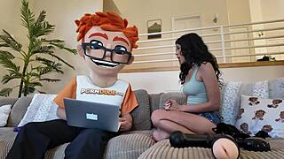 Black-haired Harley Haze, shaved Latina with tattoos, plays with toys and swallows big cock cumshot