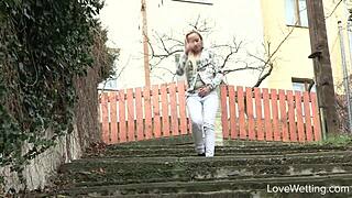 Naomi nevena enjoys a softcore pissing scene outdoors in public