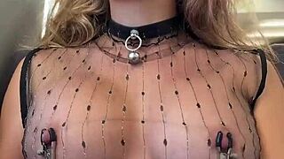 Playing with my pierced nipples on a train in sheer top, wow! 😳