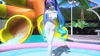 Hatsune Miku dances nude with big tits