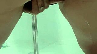 Teen bends over to pee in bathroom with juicy flow