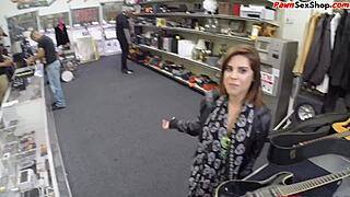 Petite brunette licks ass before doggy fuck at office