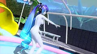 Hatsune Miku dances nude with big tits