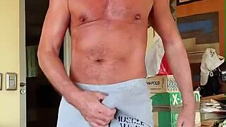 Pervy guy rubbing boner in shorts 😏