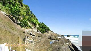 trailer on beach with micro bikini, couple enjoys private moments