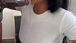 amateur couple devouring huge dildo