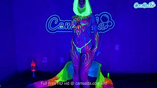 jewelz blu performs body painting and masturbation with dildo.
