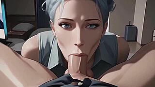 blue haired beauty sloppily sucks till you cum in mouth