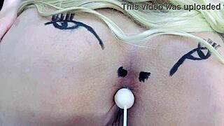 Pink Asshole Sucking Lollipop In Sheer Red