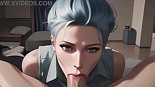 blue haired beauty sloppily sucks till you cum in mouth