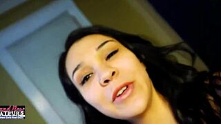 skinny brunette sabrina sucks cock and swallows cumshot