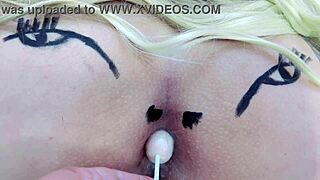 Pink Asshole Sucking Lollipop In Sheer Red