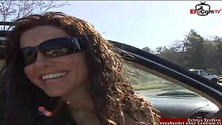 brunette milf with big boobs enjoys hard cock after pickup