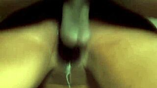 Ebony rides cowgirl and takes doggy creampie on Sheer Red