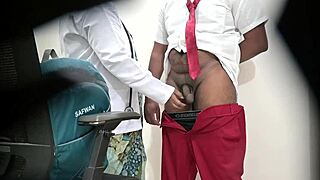 Lady doctor checks school student's private area closely