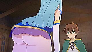 Aqua's emotional creampie fantasy in hentai footjob bliss