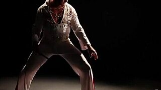 elvis parody threesome with blonde blowjob and spitting