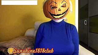 Happy halloween with big boobs in pumpkin costume