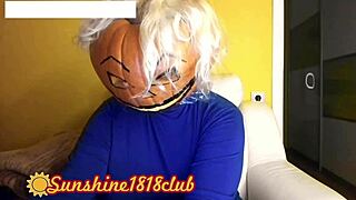 Happy halloween with big boobs in pumpkin costume