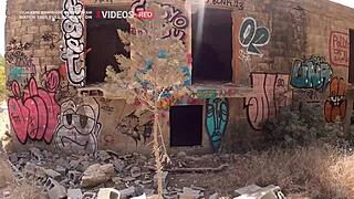 Couple Blows on Ibiza Beach with Public Walk