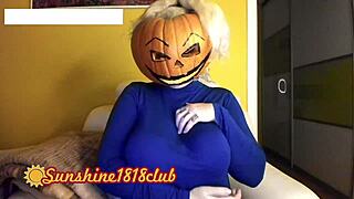 Happy halloween with big boobs in pumpkin costume