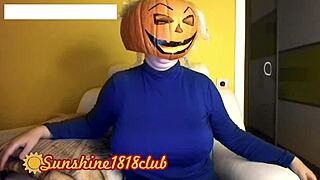 Happy halloween with big boobs in pumpkin costume