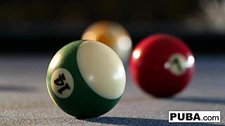 Sexy Asian pornstar Mia Lelani plays solo with big tits on billiards table.