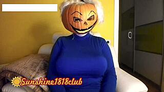 Happy halloween with big boobs in pumpkin costume