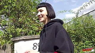 German scout picks up tall skinny French girl Delfine Dahlia for a quick casting fuck.