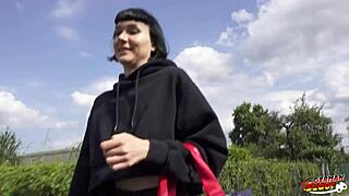 German scout picks up tall skinny French girl Delfine Dahlia for a quick casting fuck.