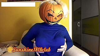 Happy halloween with big boobs in pumpkin costume