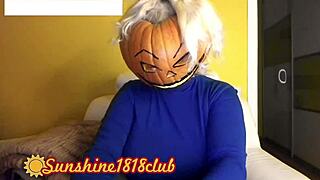 Happy halloween with big boobs in pumpkin costume
