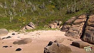 why did three random guys pound this blonde hard on the beach?
