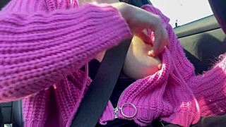 italian milf artemisia love flashes juicy big tits while driving around outdoors