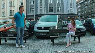 Damn, teeny Elly Justin gets picked up for wild casual sex action!