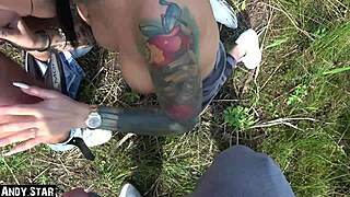 Hey, check this outdoor MMF threesome with Snowwhite 24 from Hamburg getting cum in mouth!