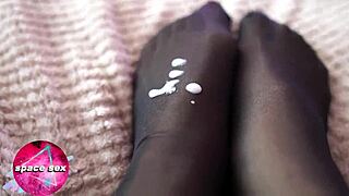 babe in stockings masturbates her pussy and cums on feet in hot solo