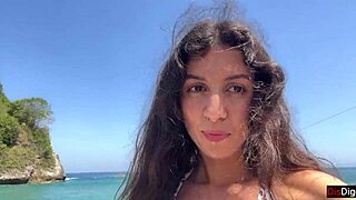 Hottie Sucks Dick on Public Beach, Walks with Cum Face