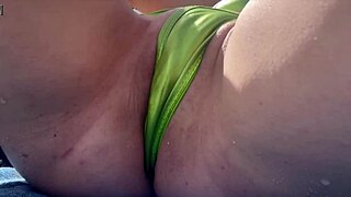 Italian Horny Milf Shows Tight Shaved Pussy at Public Miami Beach