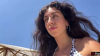 Hottie Sucks Dick on Public Beach, Walks with Cum Face