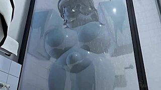 Blue girl engages in intimate activities with cumshot