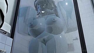 Blue girl engages in intimate activities with cumshot