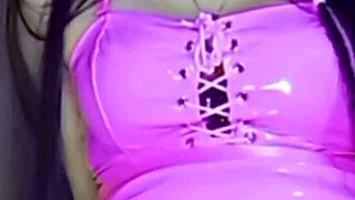 this cute 18-year-old girl is masturbating with a dildo, looking beautiful and sexy